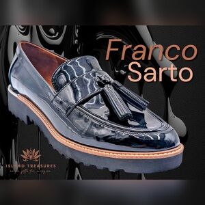 Franco Sarto Carolynn Tassel Closed Toe Loafers Sz 10M Lug Sole Black Patent